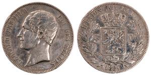 Belgium, Leopold I, Silver 5 Francs, 24.6g, 1851, (KM 17).