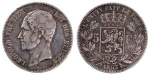 Belgium, Leopold I, Silver 5 Francs, 24.77g, 1853, (KM 17).