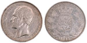 Belgium, Leopold I, Silver 5 Francs, 24.81g, 1853, (KM 17).
