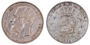 Belgium, Leopold II, Silver 5 Francs, 24.8g, 1868, (KM 25).
