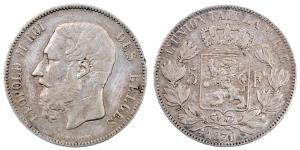 Belgium, Leopold II, Silver 5 Francs, 24.82g, 1870, (KM 24).