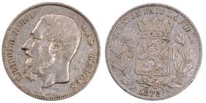 Belgium, Leopold II, Silver 5 Francs, 24.72g, 1873, (KM 24).