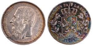 Belgium, Leopold II, Silver 5 Francs, 24.95g, 1873, (KM 24).