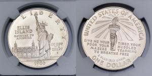 United States of America, Silver Dollar, 26.73g, 1986, Statue of Liberty on Ellis Island, 
