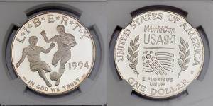 United States of America, Silver Dollar, 26.73g, 1994, 1994 World Cup Tournament, NGC PF 6