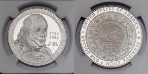United States of America, Silver Dollar, 26.73g, 2006, Benjamin Franklin, 300th Birthday, 