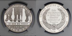 United States of America, Silver Dollar, 26.73g, 2010, America Veterans disabled for Life,