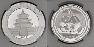 China, Silver 10 Yuan, 31.10g, 2009, Panda, Modern Commemorative Coin 30th Anniversary, NG