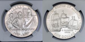 United States of America, Silver Dollar, 26.73g, 2007, 400th Anniversary of Jamestown, NGC