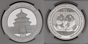 China, Silver 10 Yuan, 31.10g, 2009, Panda, Modern Commemorative Coin 30th Anniversary, NG
