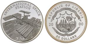 Liberia, Silver 20 Dollars, 20.19g, 2000, International Space Station, (KM 599).