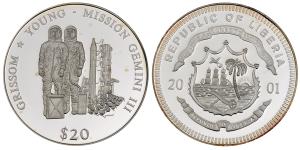 Liberia, Silver 20 Dollars, 20.05g, 2001, Mission Gemini III.