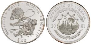 Liberia, Silver 20 Dollars, 19.98g, 2001, Mission Gemini IV.
