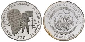 Liberia, Silver 20 Dollars, 20.12g, 2000, Mission Apollo XI.