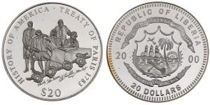 Liberia, Silver 20 Dollars, 20.13g, 2000, History of America Series-Treaty of Paris, (KM 5