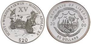 Liberia, Silver 20 Dollars, 19.83g, 2000, Mission Apollo XV.