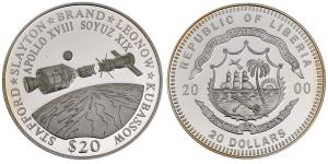 Liberia, Silver 20 Dollars, 19.92g, 2000, Mission Apollo XVIII Soyuz XIX.