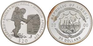 Liberia, Silver 20 Dollars, 20.13g, 2000, Mission Apollo XIV.