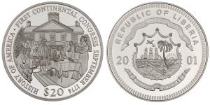 Liberia, Silver 20 Dollars, 2001, 20.1g, First Continental Congress September 1774.