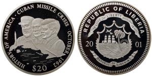 Liberia, Silver 20 Dollars, 20.1g, 2001, Cuban Missile Crisis October 1962.