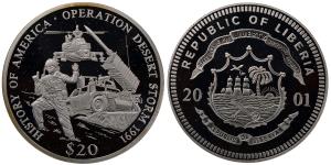 Liberia, Silver 20 Dollars, 20.14g, 2001, Operation Desert Storm 1991.