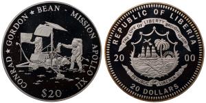 Liberia, Silver 20 Dollars, 20.06g, 2000, Mission Apollo XII.