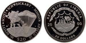 Liberia, Silver 20 Dollars, 19.92g, 2000, Mission Apollo IX.