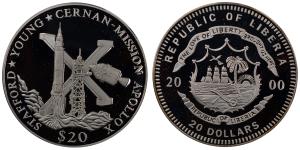 Liberia, Silver 20 Dollars, 20g, 2000, Mission Apollo X.