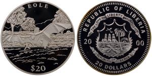Liberia, Silver 20 Dollars, 20.05g, 2000, Eole.