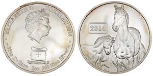 Tokelau, Elizabeth II, Silver 5 Dollars, 31.1g, 2014, Year of the Horse.
