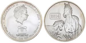 Tokelau, Elizabeth II, Silver 5 Dollars, 31.08g, 2014, Year of the Horse.