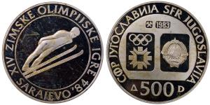 Yugoslavia, Silver 500 Dinara, 23.04g, 1983, Winter Olympics Sarajevo 1984, (KM 102).