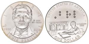 United States of America, Louis Braille, Silver Dollar, 26.73g, 2009, 200th Anniversary of