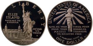 United States of America, Silver Dollar, 26.73g, 1986, Statue of Liberty on Ellis Island, 
