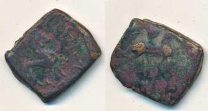 Indo Scythian, Azes, Copper Obol, 7.81g. Fair.