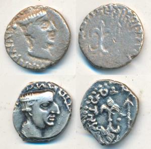 Western Kshatrapa, Nahapana (c. AD 119-124), Silver Drachma, (2) obv helmeted bust of the 