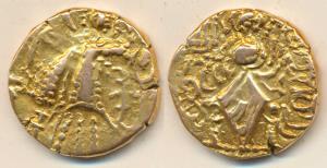 Hunnic Tribes, Kidarites, Kidara, (c. 425-457 AD), Gold Dinar, King standing facing, head 