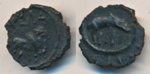 Pallavas of Kanchipuram, Alloyed Copper coin attributed to Mahendravarman I (c. 580-630 AD