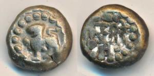 Chowhans of Ranthambhor, Jaitra Simha (c. 1275 AD), Silver Dramma, 4.3g, lion facing left 