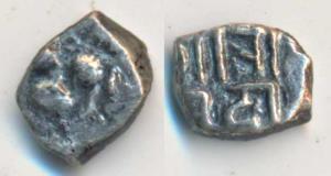 Yadavas of Devagiri, Ramachandra, (c. AD 1270-1311), Silver Kasu, 0.21g, Obv lion to left,