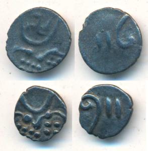 Vijayanagar, Silver Tara Fanam, 0.24g, Hoysala type designs including a lion. About Extrem