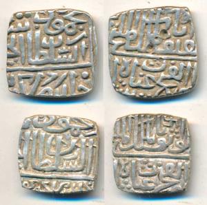 Ghiyas Shah (AH 873-906, 1469-1500 AD), Silver Square ½ Tanka, (2) 5.54g, 5.52g. Al washaq