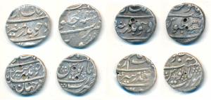 Aurangzeb (AH 1068-1117, 1658-1707 AD), Silver ½ Rupee, (4) Surat Mint, various dates. Fin