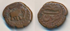 Tipu Sultan, Copper ¼ Paisa, Akhtar, 2.8g, Pattan Mint, elephant left 1200 (KM 121.1), Ver