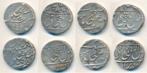 Mahadji Rao, Silver Rupee, Gwalior Mint (4). Sword and flower as mint-marks. Different yea
