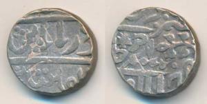 Silver Rupee, Madan Singh, in the name of Queen Victoria, year 21 between tree and triangu