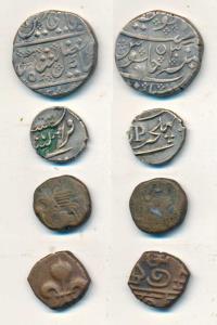 Silver Rupee, Arcot (KM 15), Fanon with bold P for Pondecherry, Copper Doudou, fleur de li