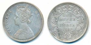Victoria Queen, Silver Rupee, 1862, Bust A, Second flower 0/4 dot, rev double struck. Very