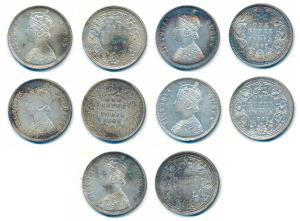 Victoria Queen and Empress, Silver Rupee, 1862 (4),1885. Very Fine to Extremely Fine. (5)
