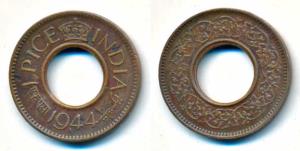 George VI, Copper 1 Pice, 1944, 'I' Mint Mark Instead of 'L', About Very Fine to Brilliant